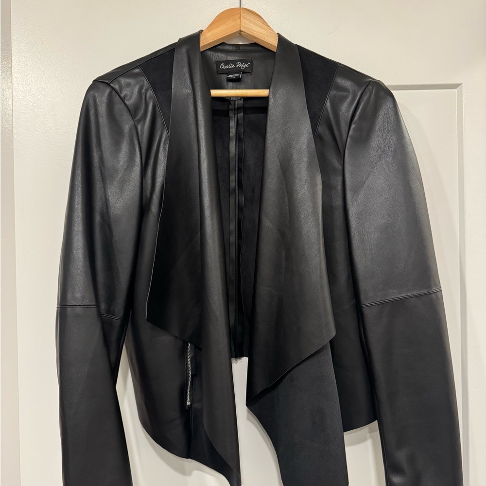 Charlie Paige Draped Black Leather Jacket